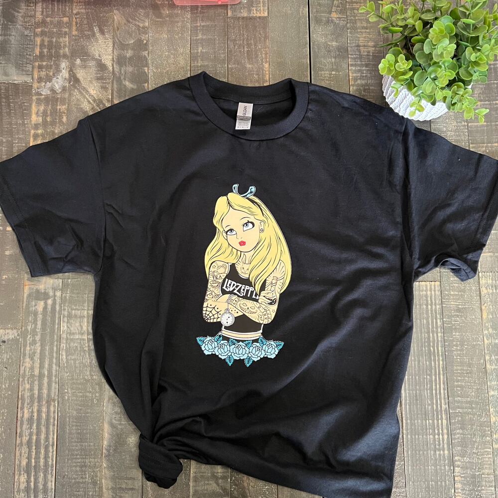 Punk Princess Crewneck T-Shirt Goth Alice, Tattooed Princess
